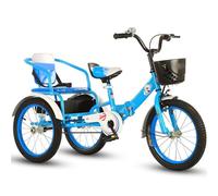 LSQXSS Vélo Pliant à 3 Roues pour Enfants, tricycles Pousse-Pousse avec Roue Gonflable, Hauteur réglable, paniers Avant arrière, Tricycle Tandem avec siège Passager arrière, Tricycle Cruiser