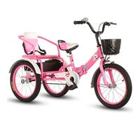 LSQXSS Vélo Pliant à 3 Roues pour Enfants, tricycles Pousse-Pousse avec Roue Gonflable, Hauteur réglable, paniers Avant arrière, Tricycle Tandem avec siège Passager arrière, Tricycle Cruiser