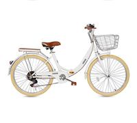 LSQXSS Vélo Pliant pour Femme, vélos Hybrides à 6 Vitesses, vélo de Ville à Cadre Bas, Porte-Bagages arrière avec Coussin en éponge, vélos de Banlieue à pédales Confortables, Freins Avant et arrière