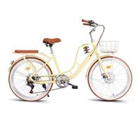 LSQXSS Vélos Hybrides à 7 Vitesses, vélo de Ville à Cadre Bas, vélos Tandem, Porte-Bagages arrière, vélos de Banlieue Confortables avec pédales, Freins Avant et arrière, Guidon de Selle réglable