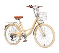 LSQXSS Vélos Hybrides à 7 Vitesses, vélo de Ville à Cadre Bas, vélos Tandem, Porte-Bagages arrière, vélos de Banlieue Confortables avec pédales, Freins Avant et arrière, Guidon de Selle réglable