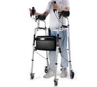 LSRFXF Debout Adulte Aide à la Marche avec Support D'avant-Bras, Déambulateur Pliante Vertical avec Siège, Hemiplegia Déambulateur Vertical de Rééducation pour Handicapés/Personnes âgées
