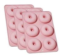 LSRVNM 3 Pièces 6 Compartiment Moules à Donuts en Silicone, Donut Baking Plateau, Facile à Démonter, Résistant à La Chaleur, Facile à Ranger, pour La Cuisson des Gâteaux, des Beignets (Rose)