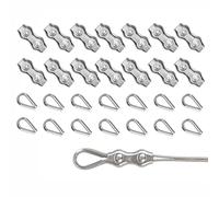 LSRVNM M3 Duplex Clips Serre-Câbles, 28 Pièces Serre Cable Acier 3mm, Pour Cordes à Linge en Câble Métallique, Voiles de Soleil, Argent (14 * dé à Coudre, 14 * Clip Duplex)