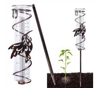 LSRVNM Pluviometre Exterieur Jardin, Pluviomètres en Verre avec Piquet en Métal, Pluviomètre Décoration en Fer Forgé, Pluviomètre Décoratif pour Jardin, Cour, Extérieure (Colibri)
