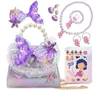 LSSAGOON Sirène Sac A Main Petite Fille, Sac Bandoulière Crossbody Enfant avec Habiller des Bijoux Accessoires, Mini Joli Perle Porte Monnaie, Cadeau Fille pour Anniversaire Paques Noel