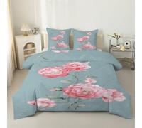 LSSLK Couette 140x200 Floral Imprimée, Edredon 4 Saisons Réversible Moderne, Couette sans Housse pour 1 Personne avec 2 Taies d’Oreiller #Y489