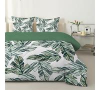 LSSLK Couette 220x240 Feuilles Vertes d'éTé, Couette Imprimée Plantes RéTro 4 Saisons pour lit 2 Personnes, Couette sans Housse Lavable, Edredon Réversible avec 2 Taies d'oreiller 65x65 cm