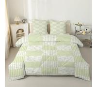 LSSLK Couette 220x240 Floral Patchwork Imprimée, Edredon 4 Saisons Réversible Moderne Couette sans Housse Lavable avec 2 Taies d’Oreiller #Y427