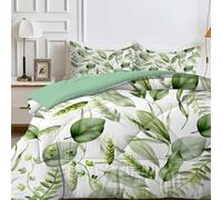 LSSLK Couette 220x240 Imprimée Blanc Couette 4 Saisons Feuilles Bleues Couette sans Housse Couette 2 Personnes en Microfibre, Couette Réversible Ultra Douce Lavable en Machine