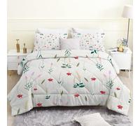 LSSLK Couette 220x240 Imprimée Floral Blanc Couette 4 Saisons Feuilles Vertes Couette sans Housse Couette 2 Personnes en Microfibre, Couette Réversible Ultra Douce Lavable en Machine