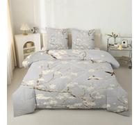 LSSLK Couette 220x240 Imprimée Oiseaux pour 2 Personnes, Couette 4 Saisons Motif Asie de l’Est, Edredon sans Housse Lavable Reversible avec 2 Taies d'oreiller #Y508