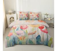 LSSLK Couette 260x240 Floral Aquarelle Imprimée, Couette 4 Saisons sans Housse Réversible Moderne Edredon Légère Lavable avec 2 Taies d’Oreiller pour Lit 2 Personnes #Y504