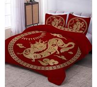 LSSLK Couette Imprimée Dragon Chinois Couette 220x240 4 Saisons pour 2 Personnes, Couette Réversible sans Housse Rouge Chinois Edredon avec 2 Taies d'oreiller - Lavable en Machine