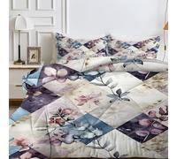 LSSLK Couette Imprimée Patchwork Vintage 260x240 4 Saisons pour 2 Personnes, Couette Réversible sans Housse Fleurs d'Abricot Edredon avec 2 Taies d'Oreiller - Lavable en Machine