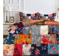 LSSLK Couette Imprimée Patchwork Vintage 260x240 4 Saisons pour 2 Personnes, Couette Réversible sans Housse Plaid Fleuri Edredon avec 2 Taies d'oreiller - Lavable en Machine