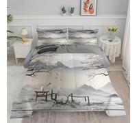 LSSLK Couette Imprimée Style Asiatique 220x240 4 Saisons pour 2 Personnes, Couette Réversible sans Housse Floral Oiseau Edredon avec 2 Taies d'oreiller - Lavable en Machine