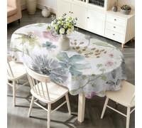 LSSLK Nappe Ovale 140x220 cm ChrysanthèMes, Imperméable et Anti-Tache, Nappe de Table Lavable Motif Floral Vintage, Linge de Table Décoration pour Cuisine Salle à Manger Jardin Terrasse Balcon D-87