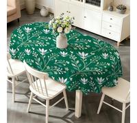 LSSLK Nappe Ovale 180x240 cm Motif Floral, Imperméable et Anti-Tache, Nappe de Table Lavable, Linge de Table Décoration pour Cuisine Salle à Manger Jardin Terrasse BalconFleurs Blanches P-19