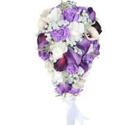 LSUAOSSUE Fleurs artificielles pour Mariages, Bouquet de mariée en Forme Cascade lys Calla Violet, 25 x 33 cm