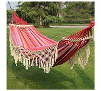 LSUAOSSUE Hamac, Hamac Portable en Toile avec Barre d'écartement Bois et Franges, Lot de 1(C)