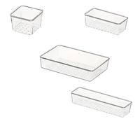 LSUAOSSUE Organisateur de tiroir de Bureau pour Maquillage, Lot de 4 organisateurs de tiroirs en Plastique Transparent for Bureau, Chambre, Bureau, Maquillage, Bijoux, Cuisine