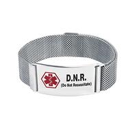 LSxAB Bracelet d'alerte médicale rouge pour homme et femme - Bracelet de premiers secours d'urgence réglable avec fermoir magnétique en acier inoxydable, 27 centimeters, Acier inoxydable, Pas de gemme
