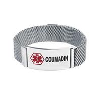 LSxAB Bracelet d'alerte médicale rouge pour homme et femme - Bracelet de premiers secours d'urgence réglable avec fermoir magnétique en acier inoxydable, Acier inoxydable, Pas de gemme