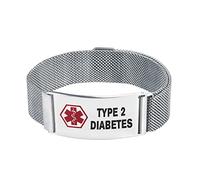 LSxAB Bracelet d'alerte médicale rouge pour homme et femme - Bracelet de premiers secours d'urgence réglable avec fermoir magnétique en acier inoxydable, 27 centimeters, Acier inoxydable, Pas de gemme