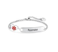 LSxAB Bracelet d'identification médicale en forme de cœur pour femmes et filles, bracelet de premiers secours d'urgence en acier inoxydable réglable, Acier inoxydable, Pas de gemme