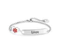 LSxAB Bracelet d'identification médicale en forme de cœur pour femmes et filles, bracelet de premiers secours d'urgence en acier inoxydable réglable, Acier inoxydable, Pas de gemme