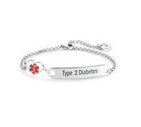 LSxAB Bracelet d'identification médicale en forme de cœur pour femmes et filles, bracelet de premiers secours d'urgence en acier inoxydable réglable, 22 centimeters, Acier inoxydable, Pas de gemme