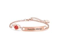 LSxAB Bracelet d'identification médicale en forme de cœur pour femmes et filles, bracelet de premiers secours d'urgence en acier inoxydable réglable, 22 centimeters, Acier inoxydable, Pas de gemme