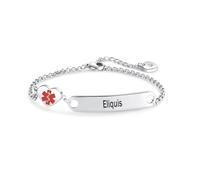 LSxAB Bracelet d'identification médicale en forme de cœur pour femmes et filles, bracelet de premiers secours d'urgence en acier inoxydable réglable, 18+4cm (7+1.6 inches), Acier inoxydable, Pas de
