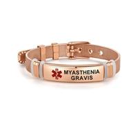 LSxAB Bracelet d'identification médicale en or rose et rouge pour femmes et hommes - Alerte d'urgence, premiers soins, alerte santé - Bracelet en acier inoxydable avec gravure laser - Bracelet