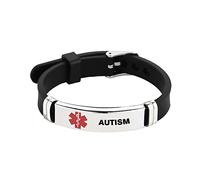 LSxAB Bracelet d'identification médicale pour femmes, hommes, personnes âgées, alarme d'urgence gravée au laser, bracelet réglable en silicone, 21 cm, Métal, Pas de gemme