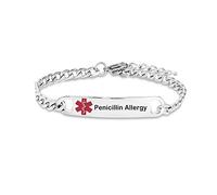 LSxAB Bracelet d'identification médicale pour homme et femme - Bracelet réglable pour premiers secours d'urgence, 8 3 inch, Métal, Pas de gemme