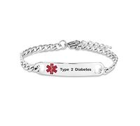 LSxAB Bracelet d'identification médicale pour homme et femme - Bracelet réglable pour premiers secours d'urgence, 8 3 inch, Acier allié, Pas de gemme