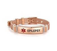 LSxAB Bracelet d'identification médicale rouge or rose pour homme et femme - Bracelet réglable en acier satiné - Premiers secours - Gravé au laser, Acier inoxydable, Pas de gemme