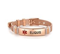 LSxAB Bracelet d'identification médicale rouge or rose pour homme et femme - Bracelet réglable en acier satiné - Premiers secours - Gravé au laser, Acier inoxydable, Pas de gemme