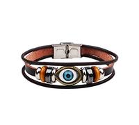 LSxAB Bracelet en cuir avec perles contre le mauvais œil - Cadeau idéal pour filles, hommes, garçons, cousins, nièce, neveu, tante, anniversaire, anniversaire de mariage, Sans pierre précieuse