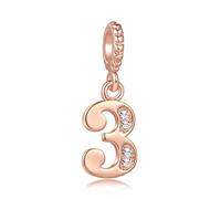 LSxAB Breloque chiffre porte-bonheur 0-9 en or rose compatible avec les bracelets à breloques Pandora pour femme, Cuivre, Pas de gemme