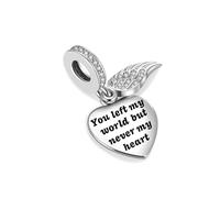 LSxAB Breloque commémorative en forme de cœur en forme d'aile d'ange étincelante compatible avec les bracelets à breloques Pandora pour femme