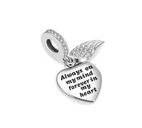 LSxAB Breloque commémorative en forme de cœur en forme d'aile d'ange étincelante compatible avec les bracelets à breloques Pandora pour femme, Cuivre, Pas de gemme