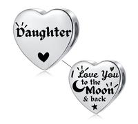 LSxAB Breloque en acier inoxydable pour bracelets Pandora Inscription Mum Daughter Nana Granddaughter Best Friend I Love You to the Moon and Back, Cuivre, Pas de gemme