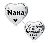 LSxAB Breloque en acier inoxydable pour bracelets Pandora Inscription Mum Daughter Nana Granddaughter Best Friend I Love You to the Moon and Back, Cuivre, Pas de gemme