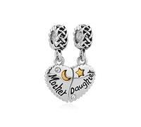 LSxAB Breloque en forme de cœur assortie pour maman, fille, fils, compatible avec les bracelets à breloques Pandora, Cuivre, Pas de gemme