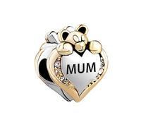 LSxAB Breloque en forme de cœur avec inscription « I Love You Mum Dad » pour bracelet à breloques Pandora, anniversaire, fête des mères, Noël, Cuivre, Pas de gemme