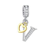 LSxAB Breloque en forme de cœur avec lettre d'amour pour bracelets et colliers Pandora - Bijoux pour femme - Cadeau d'anniversaire V