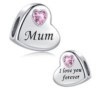 LSxAB Breloque en forme de cœur en cristal rose avec inscription « I Love You Forever » pour maman, fille, tante, amie, petite-fille, compatible avec les bracelets Pandora, Cuivre, Pas de gemme